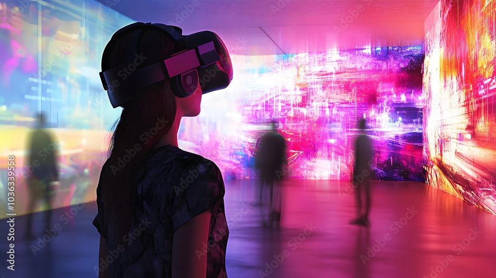 Experiencing virtual technology world. Mixed media. Experiencing virtual technology world. Mixed media.