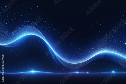 Blue sound waves, abstract background, horizontal composition