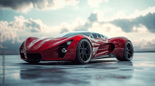 Fast sports automobile in red. Concept for a futuristic sports automobile photo