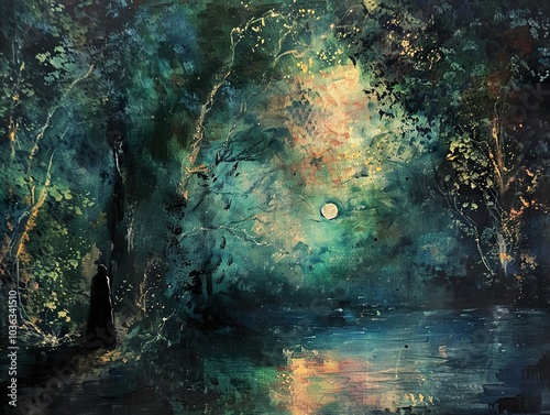 Enchanted Forest Moonlight Landscape Painting