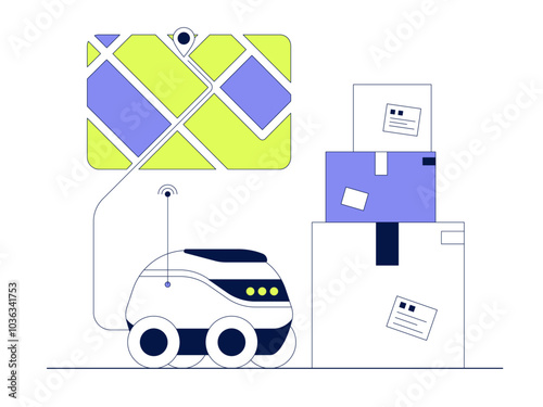 Robot delivery. Delivery illustration. Flat vector illustration