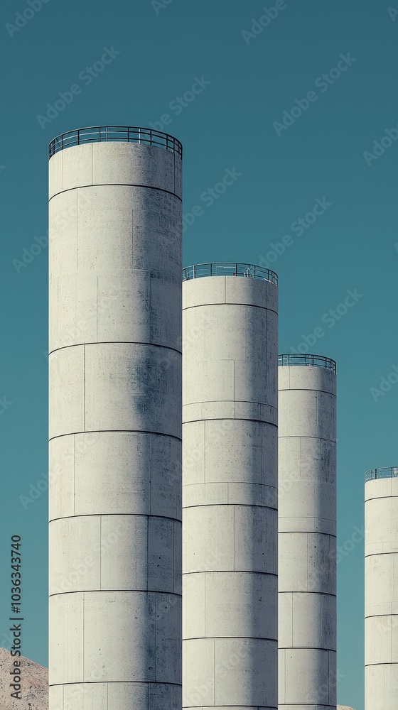 Modern industrial structures a study of concrete silos against a clear sky highlighting architectural design and urban aesthetics Modern industrial structures a study of concrete silos against a clear sky highlighting architectural design and urban aesthetics