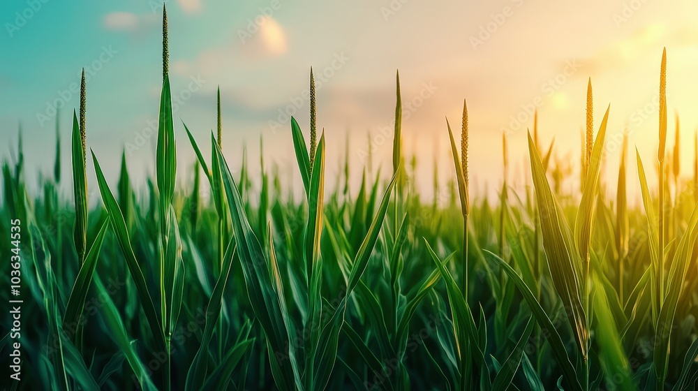 Vibrant green fields bathed in golden light a serene landscape capturing nature's beauty at dusk Vibrant green fields bathed in golden light a serene landscape capturing nature's beauty at dusk