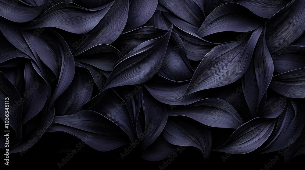 Black and white image of leaves with a dark blue background. The leaves are very close together and appear to be overlapping. The image has a moody and mysterious feel to it Black and white image of leaves with a dark blue background. The leaves are very close together and appear to be overlapping. The image has a moody and mysterious feel to it