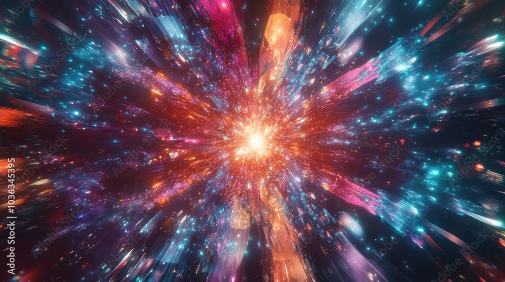 Naklejka premium Abstract Cosmic Explosion with Glowing Streaks