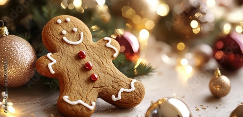 Clear backdrop with an illustrated gingerbread man in festive style.