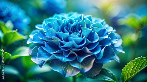 A Close-Up View of a Delicate Blue Flower with Soft Petals and a Blurred Green Background