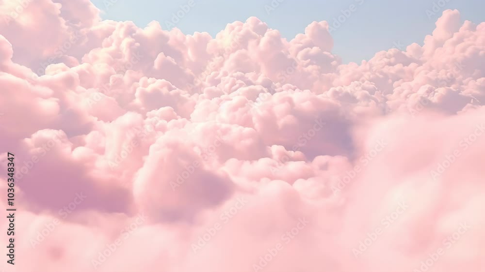 A dreamy landscape of fluffy, pink clouds floating in a serene blue sky, evoking a sense of calm and peace. A dreamy landscape of fluffy, pink clouds floating in a serene blue sky, evoking a sense of calm and peace.