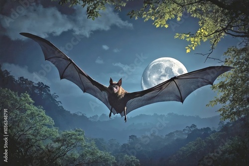 Silhouette of Bat at Night photo