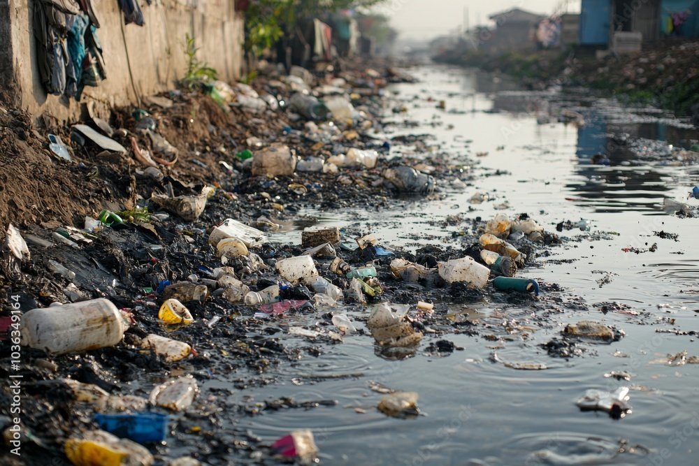 Obraz premium Water pollution in the river environment 