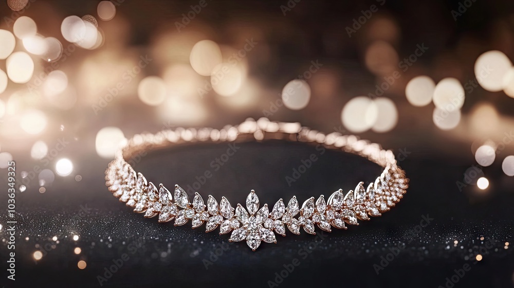 Elegant Diamond Necklace on Romantic Background Elegant Diamond Necklace on Romantic Background