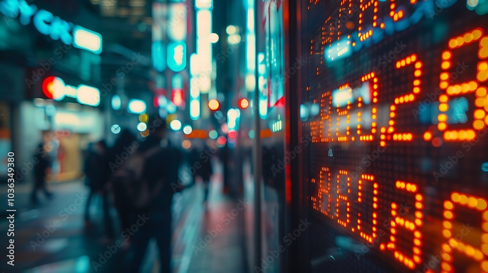 A vibrant urban scene at night, featuring illuminated signs and blurred figures in a bustling city. A vibrant urban scene at night, featuring illuminated signs and blurred figures in a bustling city.
