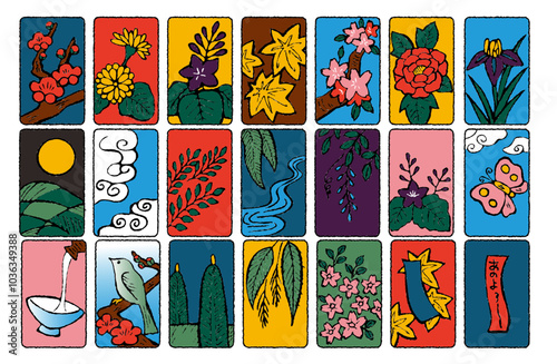 Japanese pattern material, hanafuda style card set