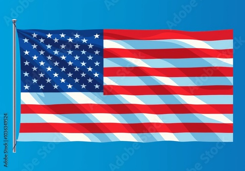 United States Flag on Blue Background