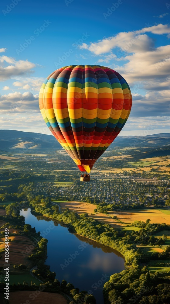 Fototapeta premium Hot air balloon over river