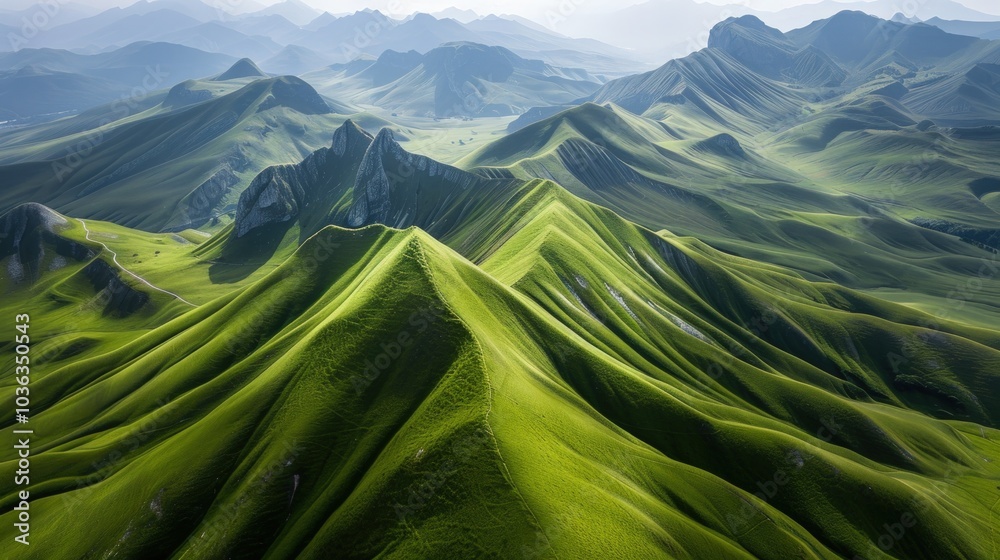 Fototapeta premium Aerial View of Rolling Green Hills