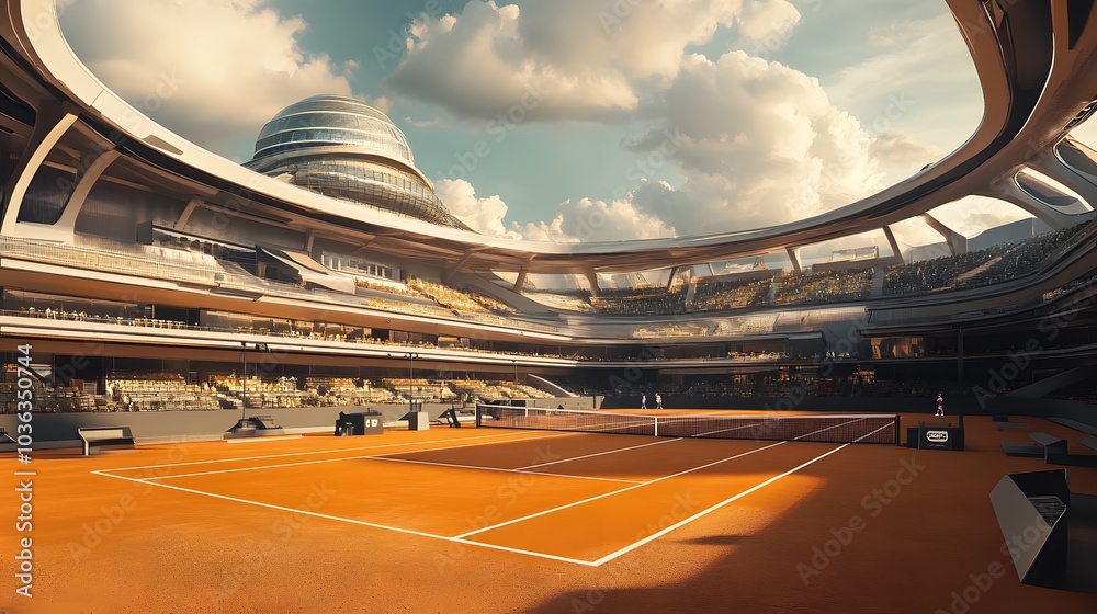 Fototapeta premium View of the tennis court stadium, which is magnificent and modern