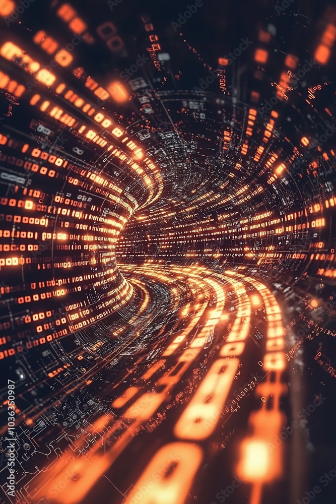 Abstract digital tunnel made of glowing binary code. Abstract digital tunnel made of glowing binary code.