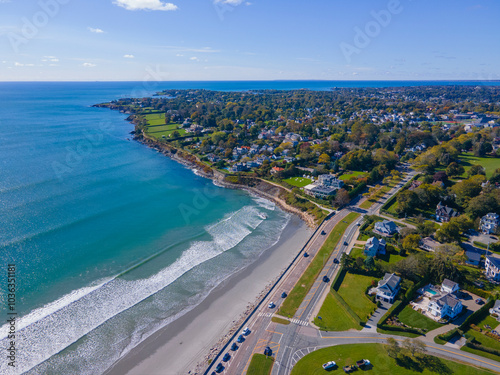 Easton Beach aerial view in fall between city of Newport and Middletown, Rhode Island RI, USA.  photo