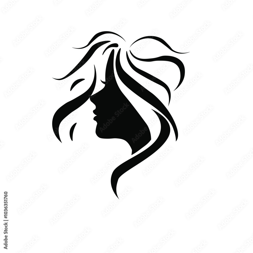 Silhouette of a beautiful woman's face with beautiful hair.on a white background Silhouette of a beautiful woman's face with beautiful hair.on a white background