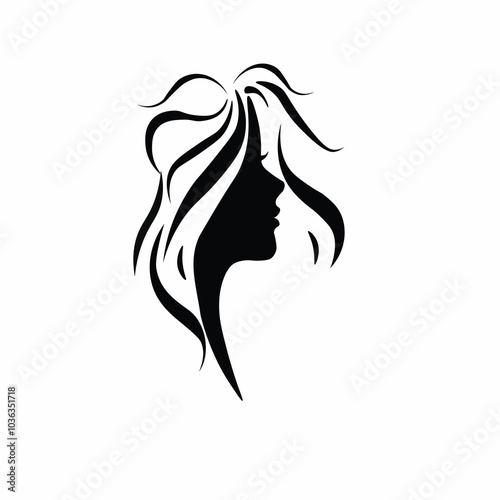 on white background.Silhouette of graceful and beautiful woman's face in profile. Isolated vector illustration of woman's face.