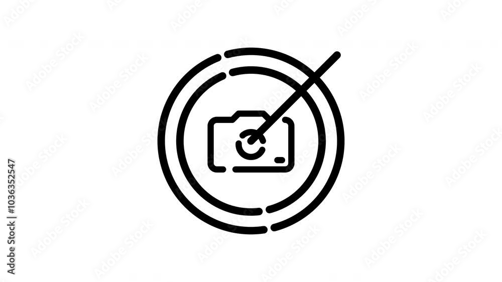 Animated prohibited camera with black outline and yellow camera lens on white background. Suitable for technology or photography themes. Minimalist design.
Animated prohibited camera with black outline and yellow camera lens on white background. Suitable for technology or photography themes. Minimalist design.