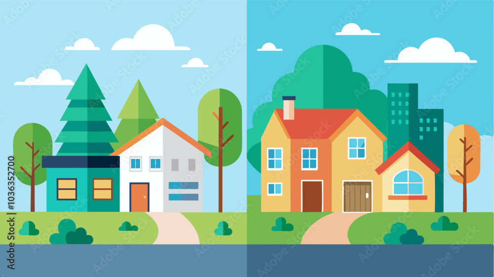 The before and after photos of the neighborhood displaying the incredible difference made by the dedicated residents.. Vector illustration