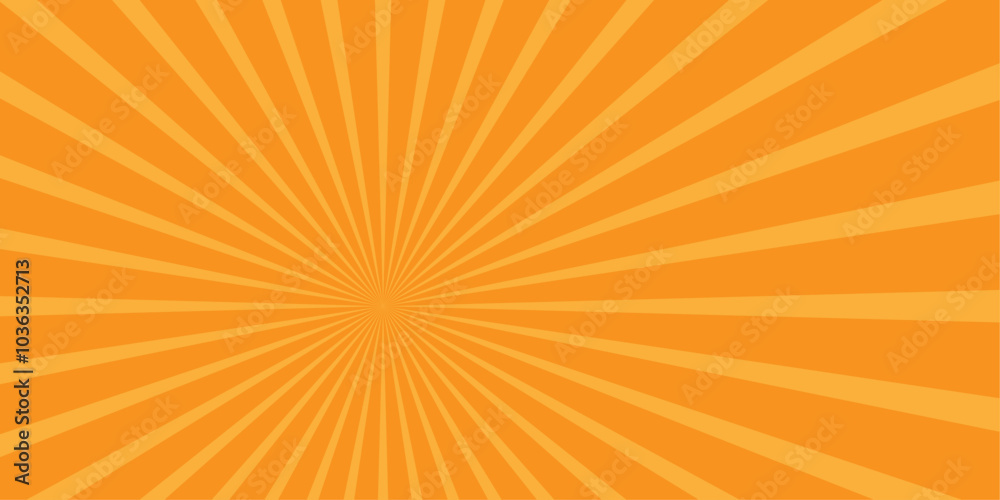 Obraz premium Vector abstract orange sun rays and sunburst backdrop background. abstract beam flare banner, cartoon, template geometric creative design.