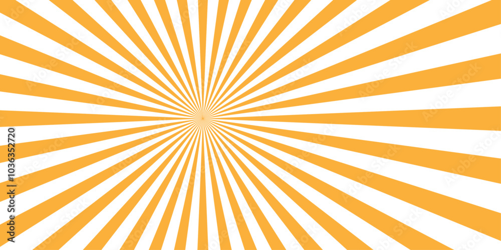 Fototapeta premium Vector abstract orange sun rays and sunburst backdrop background. abstract beam flare banner, cartoon, template geometric creative design.