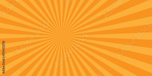 Vector abstract orange sun rays and sunburst backdrop background. abstract beam flare banner, cartoon, template geometric creative design.