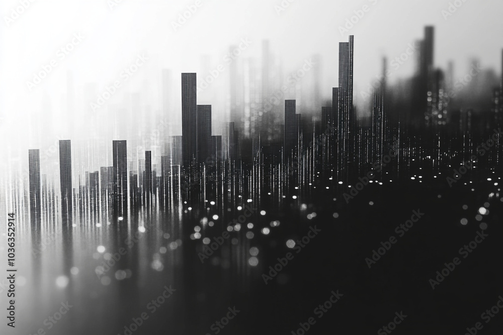 A city skyline with tall buildings and a dark background A city skyline with tall buildings and a dark background