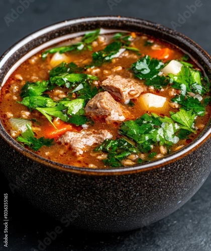 Hearty beef and vegetable stew in a bowl