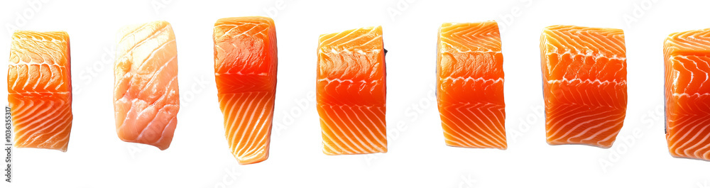 Red fish slices on a transparent background. AI generation Red fish slices on a transparent background. AI generation
