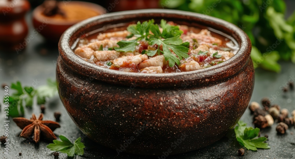 Hearty homemade chili in a rustic ceramic bowl