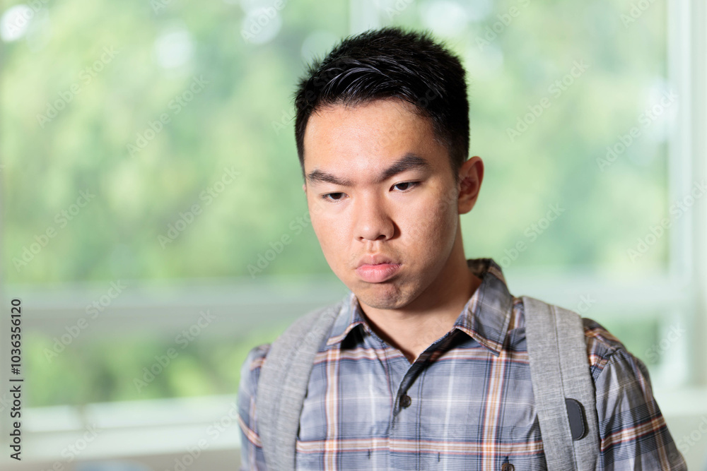 Closeup portrait of a sad and melancholic student Closeup portrait of a sad and melancholic student