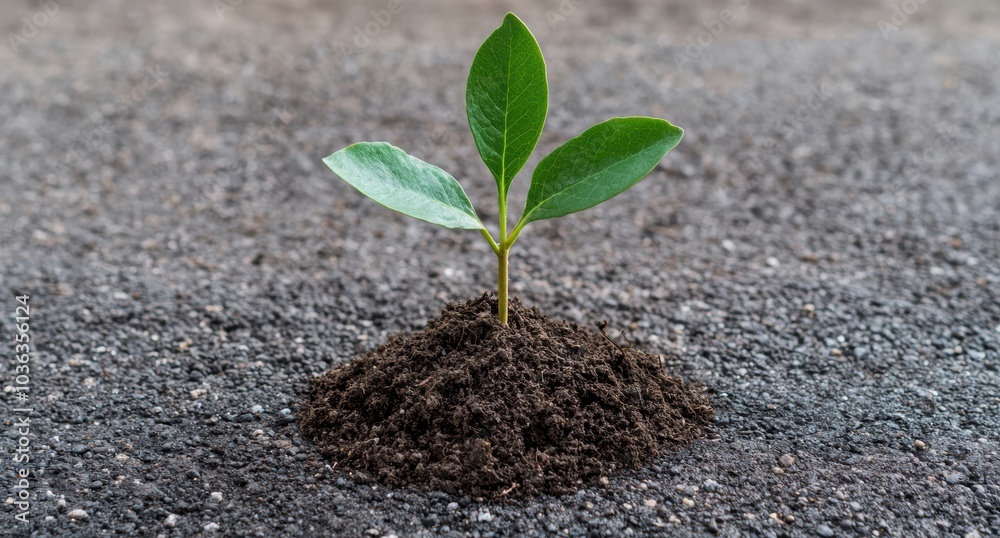 young plant growing in soil on concrete young plant growing in soil on concrete