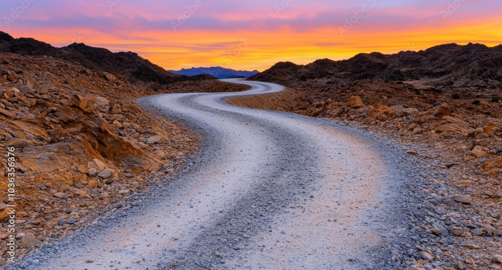 Obraz premium Winding desert road at sunset