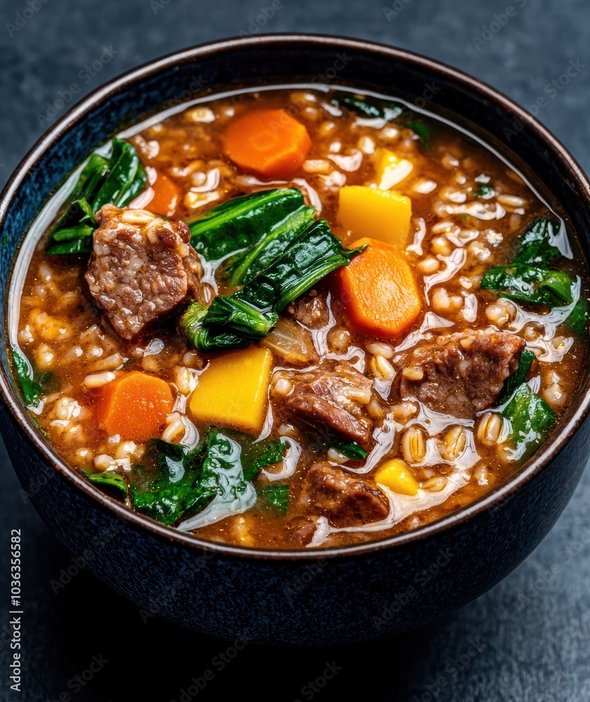 Hearty vegetable and beef stew in a bowl Hearty vegetable and beef stew in a bowl