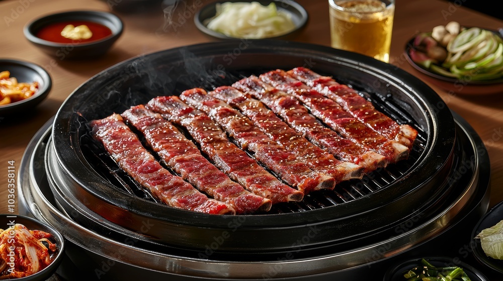 Grilled Galbi Ribs on Korean BBQ Grill Grilled Galbi Ribs on Korean BBQ Grill