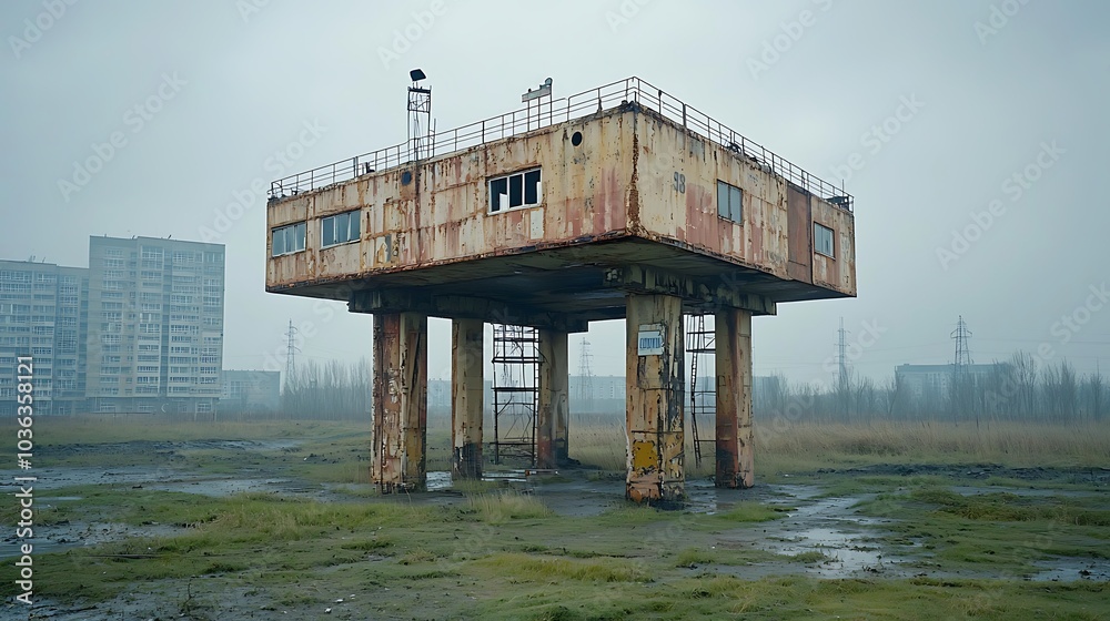 Exploring the haunting beauty of an abandoned structure a glimpse into decay and urban isolation in a foggy landscape Exploring the haunting beauty of an abandoned structure a glimpse into decay and urban isolation in a foggy landscape