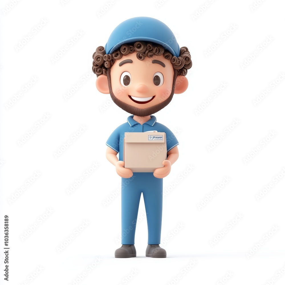 3D Cartoon Delivery Man Holding Package Happy Mailman Courier Delivery Service Package 3D Cartoon Delivery Man Holding Package Happy Mailman Courier Delivery Service Package