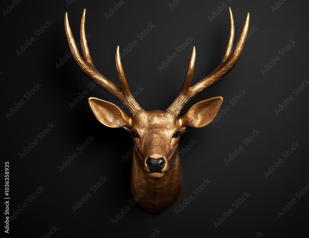 Naklejka premium golden deer head trophy mount
