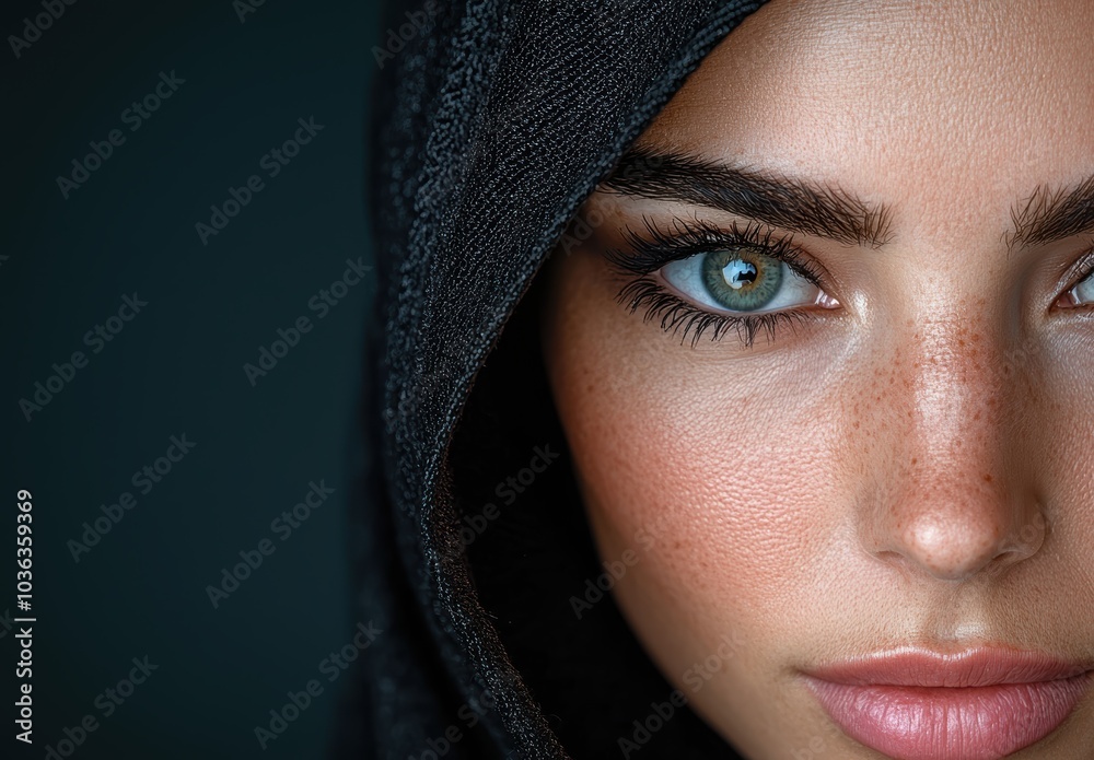 Mysterious woman with piercing blue eyes Mysterious woman with piercing blue eyes
