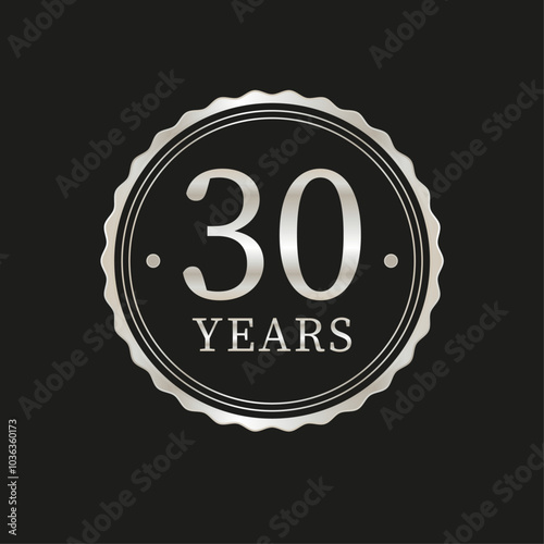 30 years for celebration events, anniversary, commemorative date. metallic beige logo badge stamp