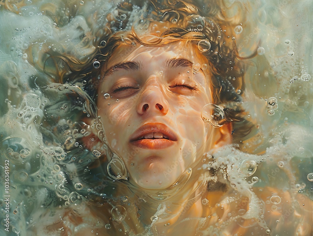 Submerged in Tranquility: A Woman's Face Underwater Submerged in Tranquility: A Woman's Face Underwater