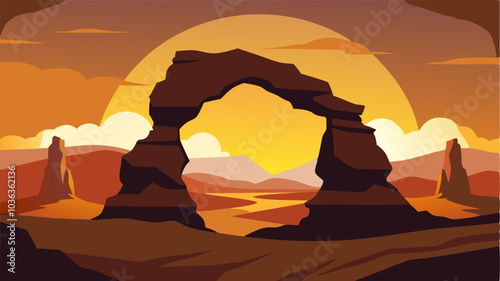 Two parallel rock arches create a beautiful silhouette against the expansive desert horizon.