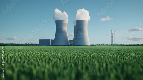 Sustainable Nuclear Power Plant Amid Lush Green Countryside Scenery