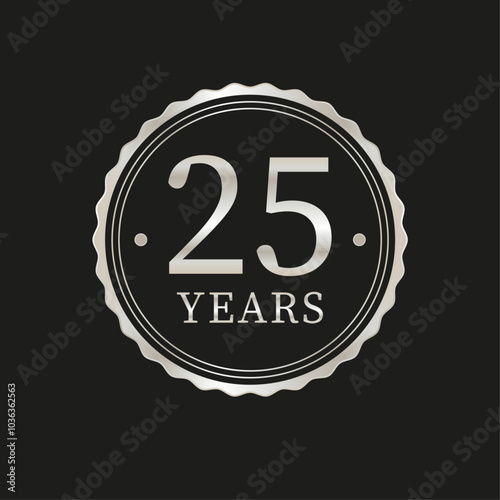 25 years for celebration events, anniversary, commemorative date. metallic beige logo badge stamp
