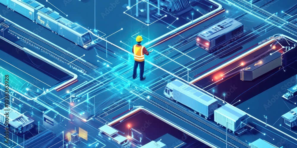 Engineer operating AI-controlled transport junction network Engineer operating AI-controlled transport junction network