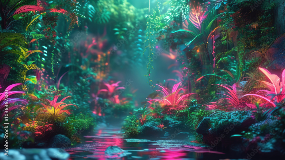 Fototapeta premium Neon Jungle in a Cyberpunk Dream